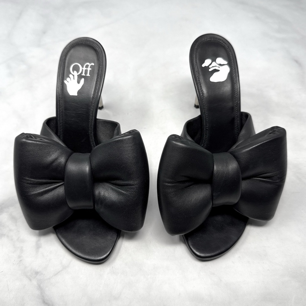 OFF-WHITE Leather Oversized Padded Bow Allen Wrench Mule Sandal Heels Black 36 - Picture 2 of 12